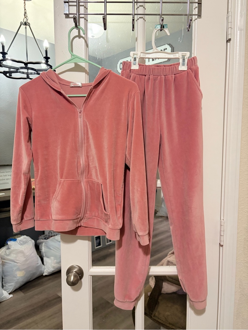 Kids Pink Velour Hoodie & Jogger Pajama Set